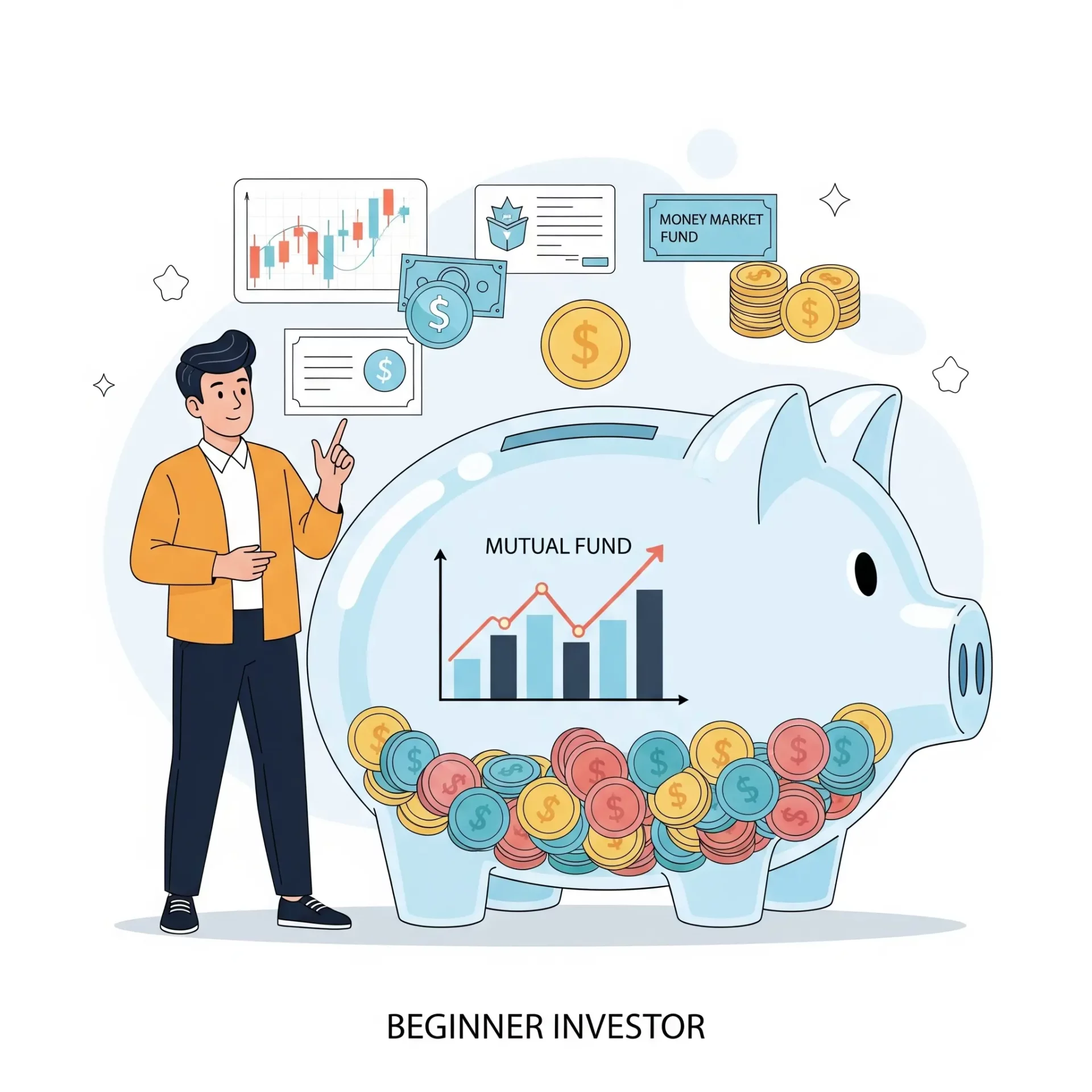 Investor pemula melihat grafik pertumbuhan reksa dana, melambangkan awal investasi cerdas.